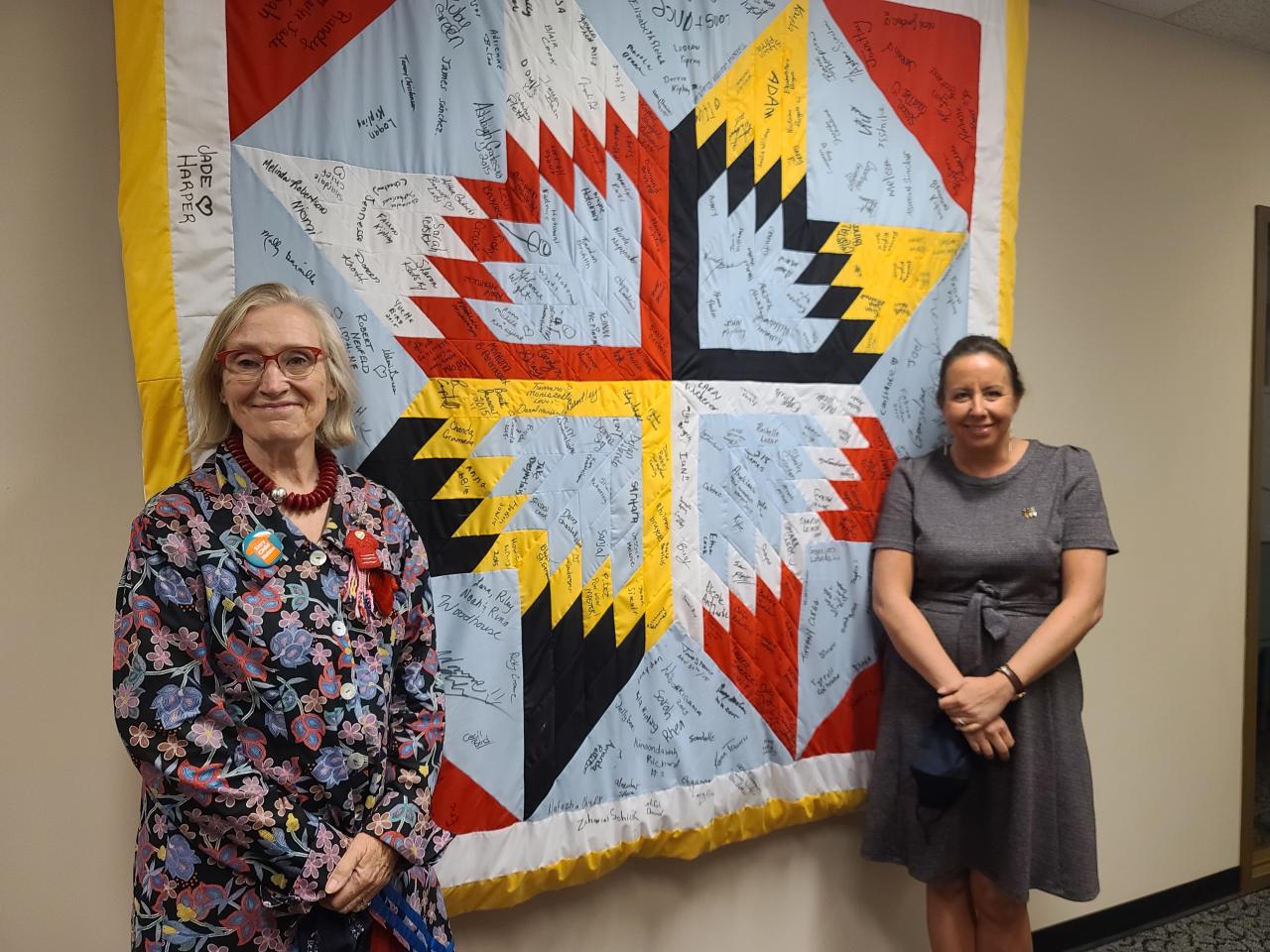 Karine with former Minister of Crown-Indigenous Relations Carolyn Bennett in August 2021 at a new MMIWG funding announcement. 