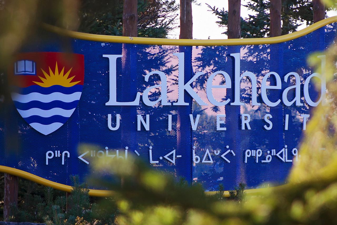 Sign of Lakehead University with Shield Logo